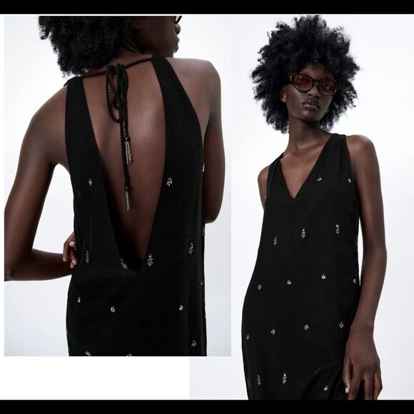ZARA black embroidered beaded midi dress limited edition Sz S NWT - Picture 3 of 10